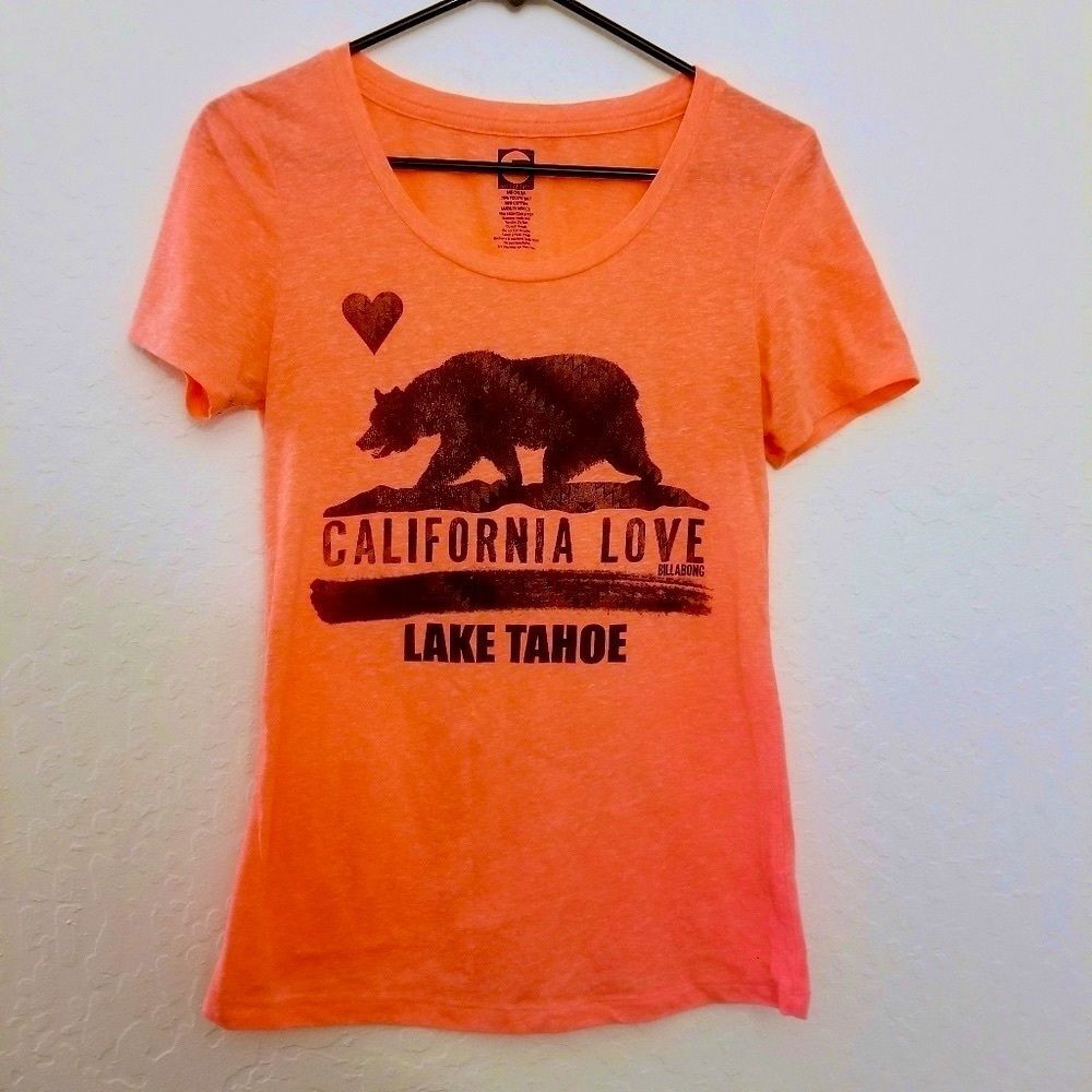 Billabong California Love Lake Tahoe coral tee, women’s size medium